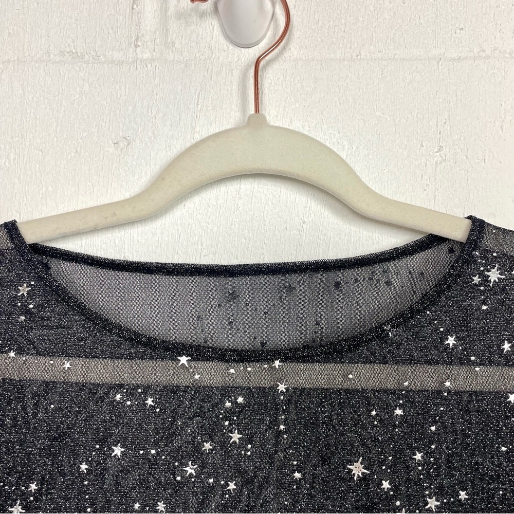 Mangopop Tee Sheer Black Fitted Metallic Stars Whimsigoth Dark Fairy Ethereal XL - Picture 2 of 12